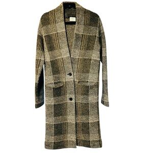 Aritzia Wilfred Dujardin Plaid Merino Wool Sweater Jacket Grey Size XS